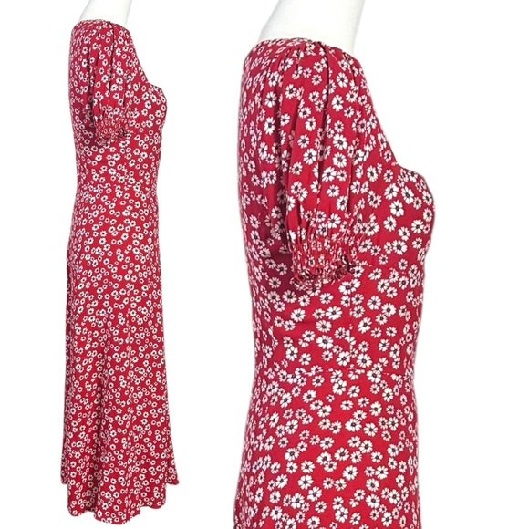 Reformation Lacey Smocked Sleeve Dress in Jenna Red Floral Size 4 - Picture 5 of 11